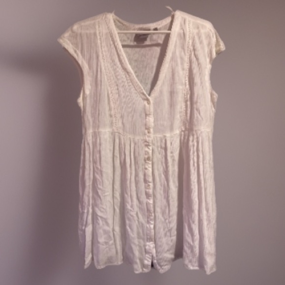 ANTHROPOLOGIE Vanessa virginia cream ladder lace tunic blouse button fro…